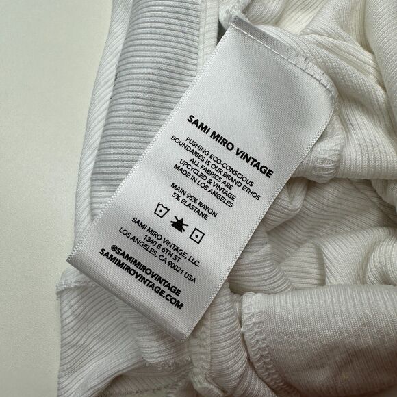 Sami Miro Vintage White VCut Square Neck Tank White Babyrib Raw Cut Trim Top SM - Picture 7 of 12